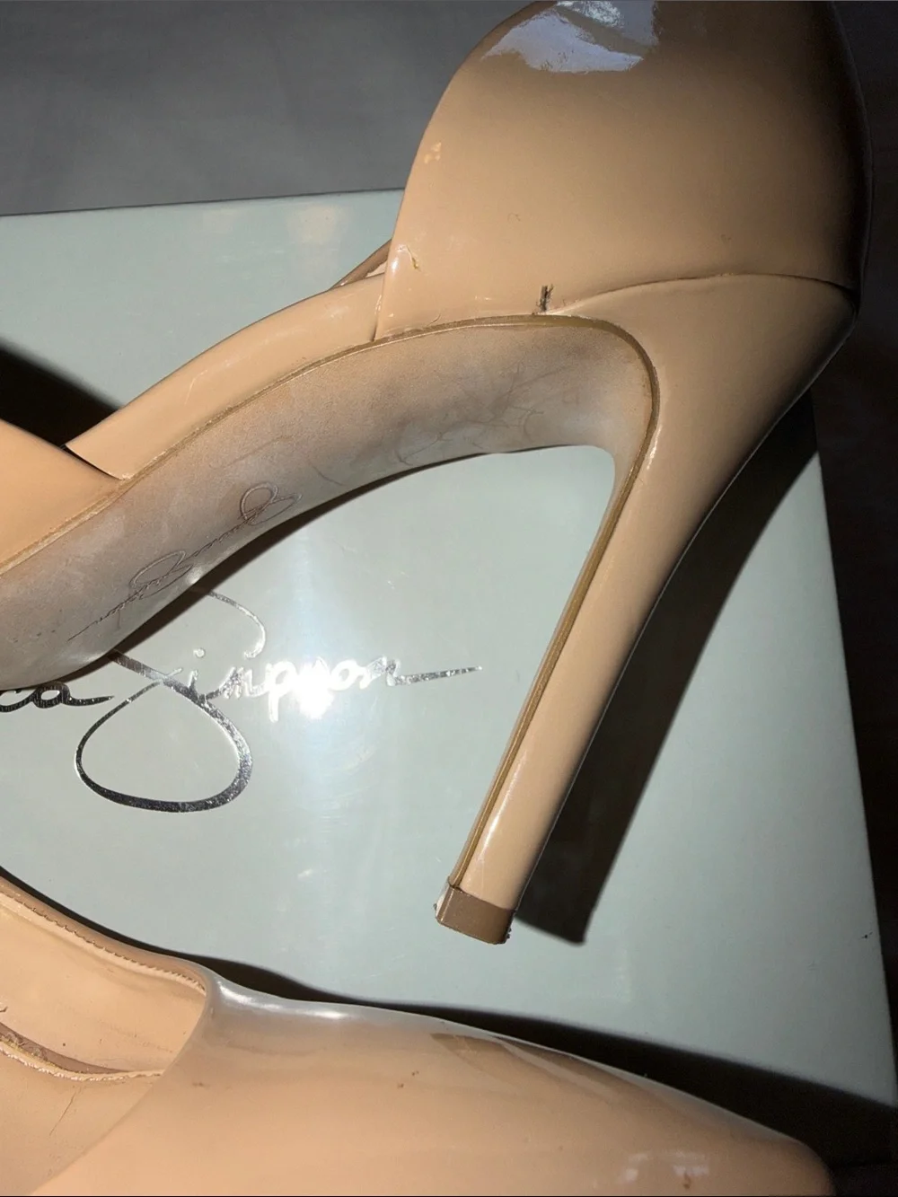 Jessica Simpson Nude Patent Pointed Toe Pumps - Blush Beige